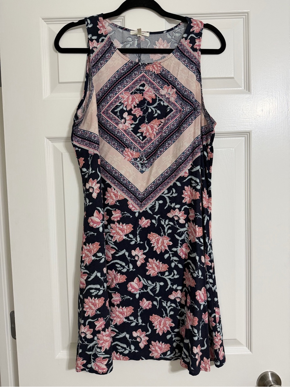 Maurices Navy and Pink Floral Sleeveless Mini Dress